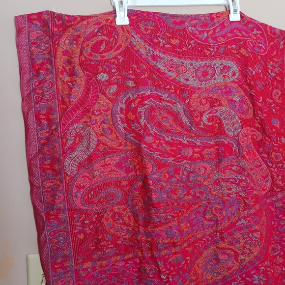 Red Paisley Bohemian Festival Fringe Scarf Shawl 27"X59" - Picture 9 of 10